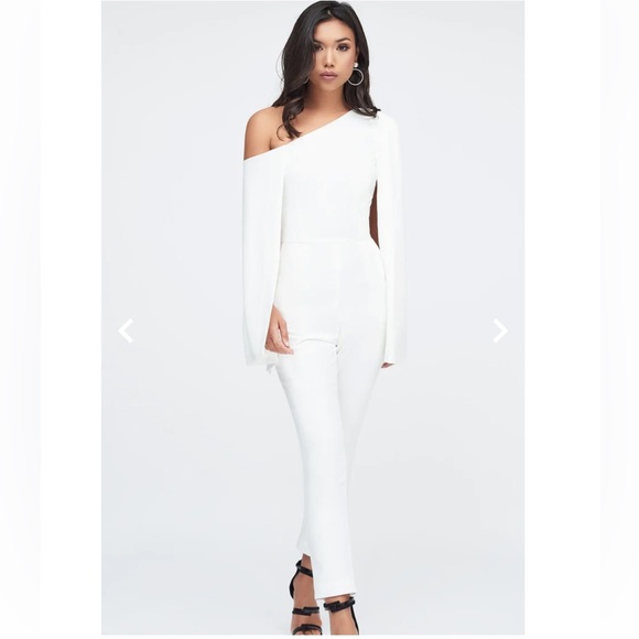 Lavish Alice one shoulder cape jumpsuit in white - Picture 1 of 7